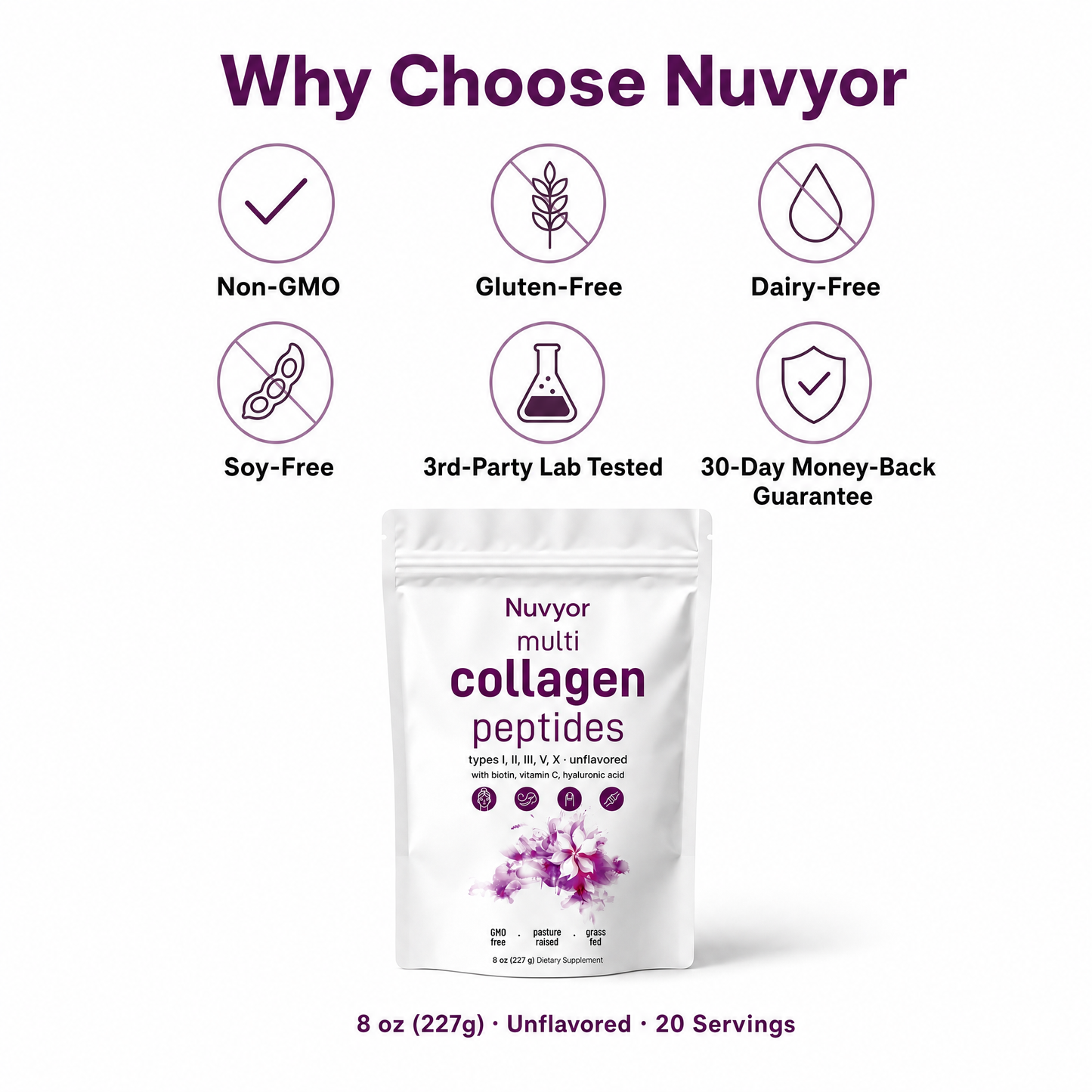 Nuvyor™ Multi Collagen Peptides Powder (Unflavoured)